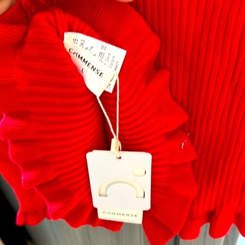 Commense Red Ribbed Button-Up Cardigan - Picture 8 of 10